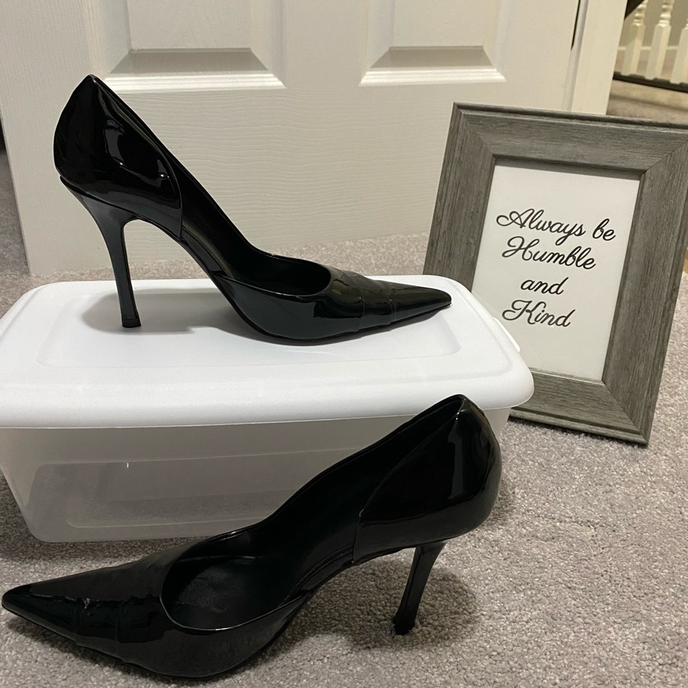 Black Patent Leather Open Sole Heel